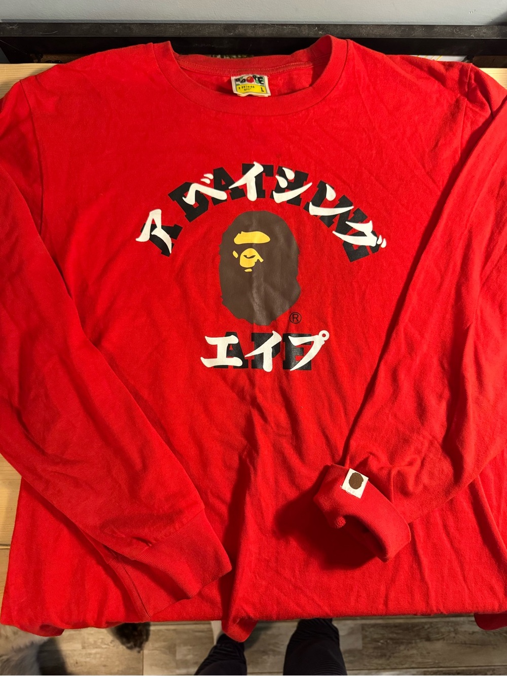 Bape Red Long-Sleeve Ape Head Graphic Tee